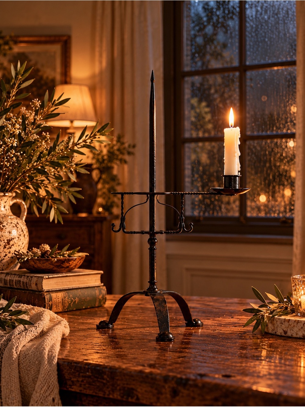 Vintage Wrought Iron Rotating Candle Stand 23” Gothic Rustic